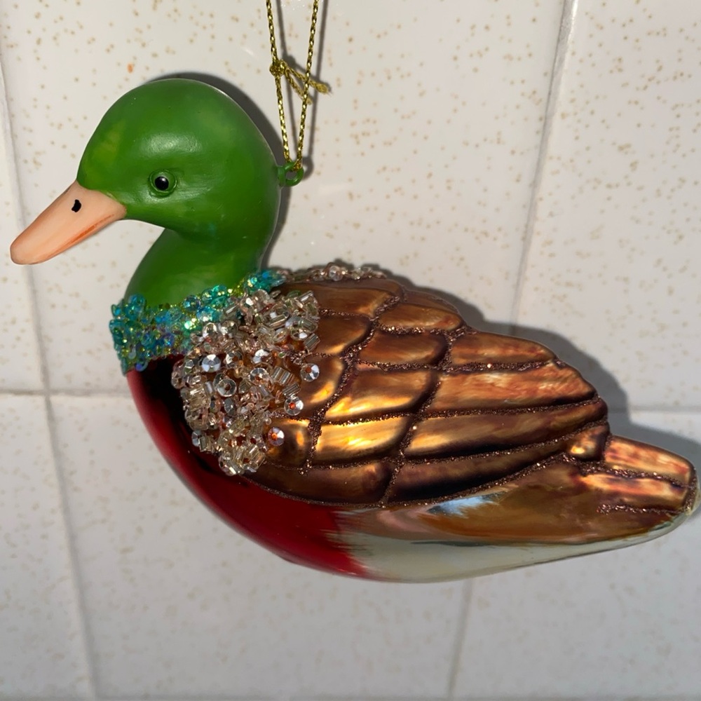 St. Nicholas Square Mallard Duck‎ Glass Christmas Ornament